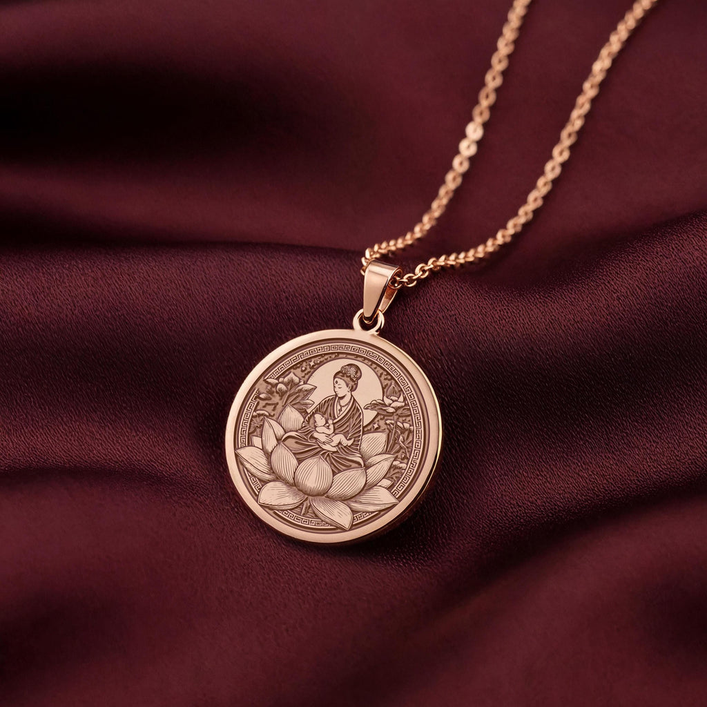A custom rose gold plated Motherhood coin. This piece is a perfect gift, celebrating the beautiful journey of motherhood.