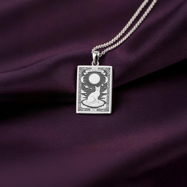 A personalized 925 sterling silver Shorthair Cat necklace. This gift celebrates the intuitive bond with a pet, a cherished pet memorial keepsake.
