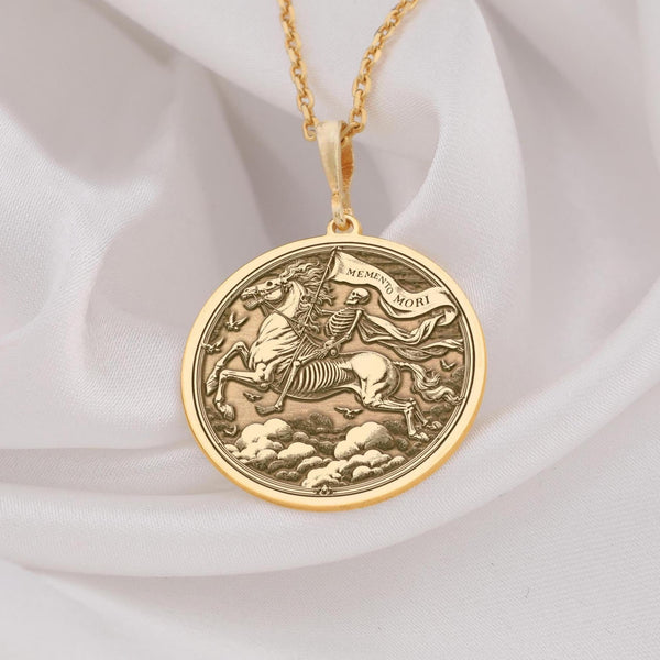 Memento Mori Gold coin pendant Necklace, a thoughtful memorial gift to honor a father memory. This symbolic keepsake offers comfort, healing, and a reminder of life’s balance. Perfect for sympathy or remembrance