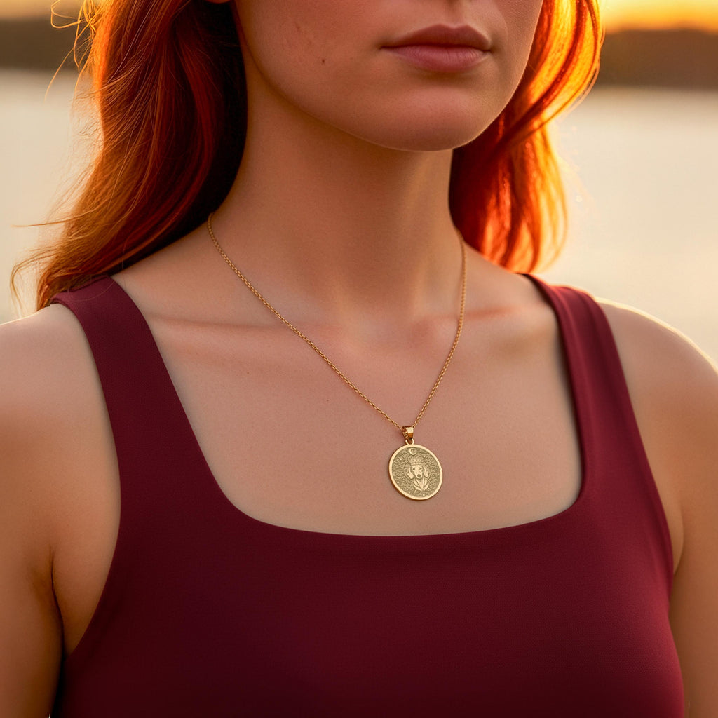 A handmade 14K gold plated Dachshund King necklace. The engraving captures the regal wiener dog, a timeless symbol of a cherished pet.