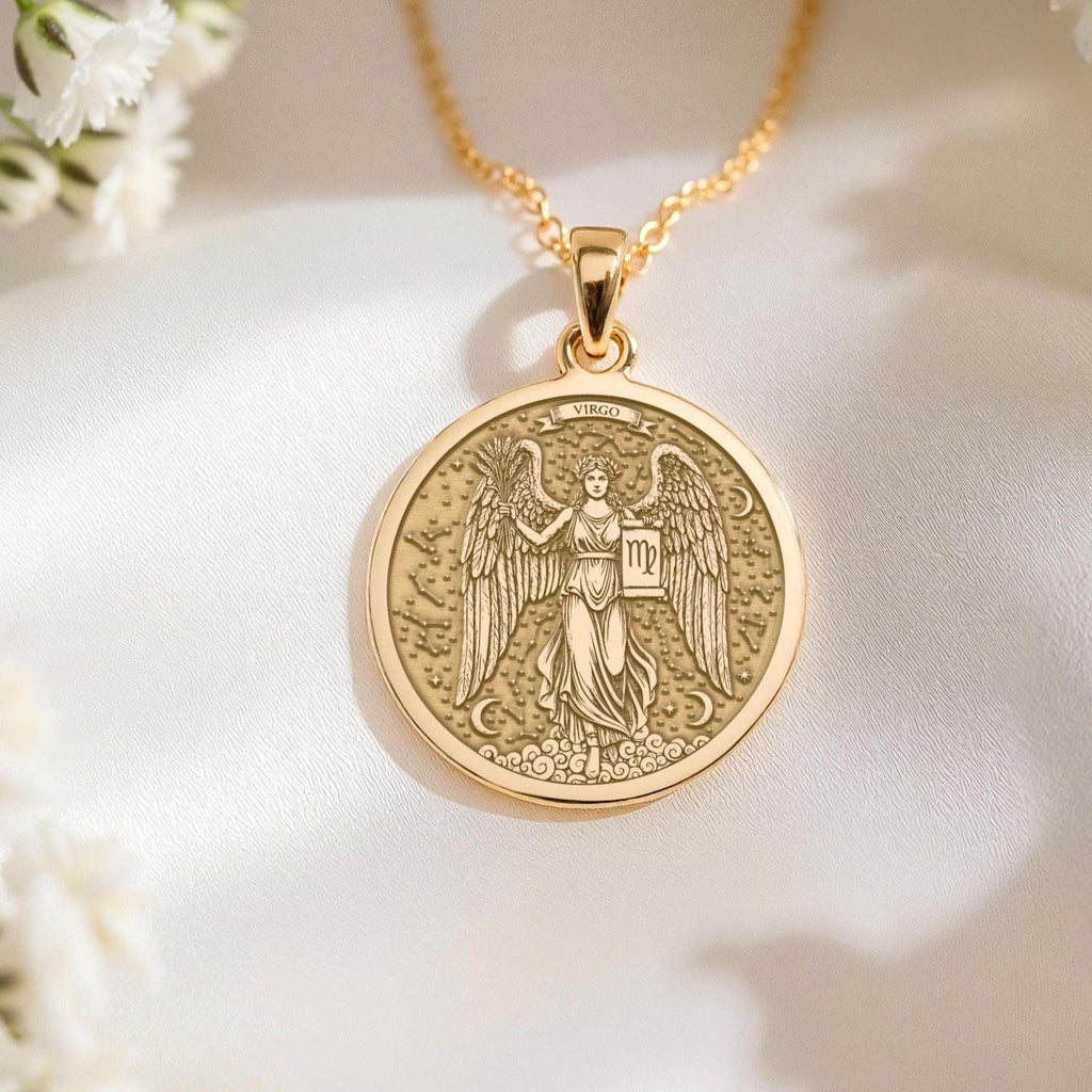 Virgo Maiden Zodiac Astrology Pendant | 14K Gold & Silver Options - Birthdate Jewelry Astrological Sign