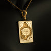14K Solid Gold Wheel of Fortune Tarot Charm Necklace, Silver Wheel of Fortune Tarot Card Pendant, Triple Chain Tarot Charm Necklace