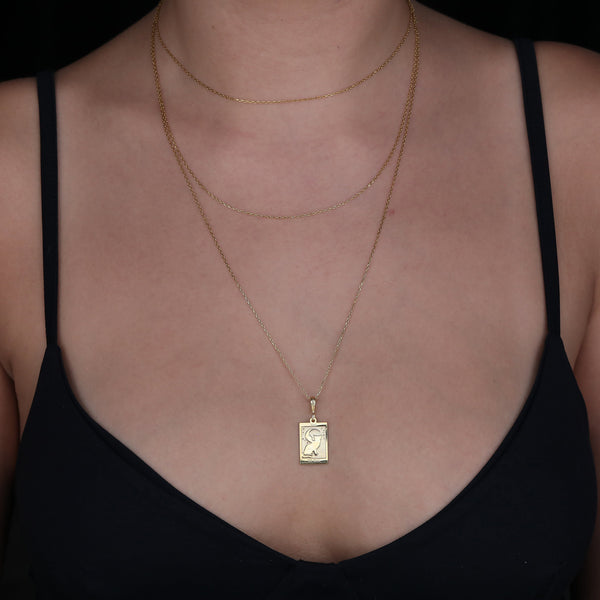 14K Solid Gold The Moon Tarot Card Necklace, Tarot Reading Rectangle Charm, Dainty Tarot Moon Charm, The Moon Necklace