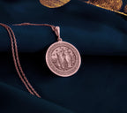 Rose Gold Plated Twin Cats Pendant with celestial memorial design. Warm-toned bonded cat pair medallion with detailed starlit background and ornate features. Memorial jewelry celebrating eternal love, perfect for grieving cat parents.
