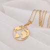 14K Solid Gold World Map Necklace, Silver Globetrotter Necklace, Earth Necklace, World Jewelry, Gold Enamel World Medallion, Dainty World