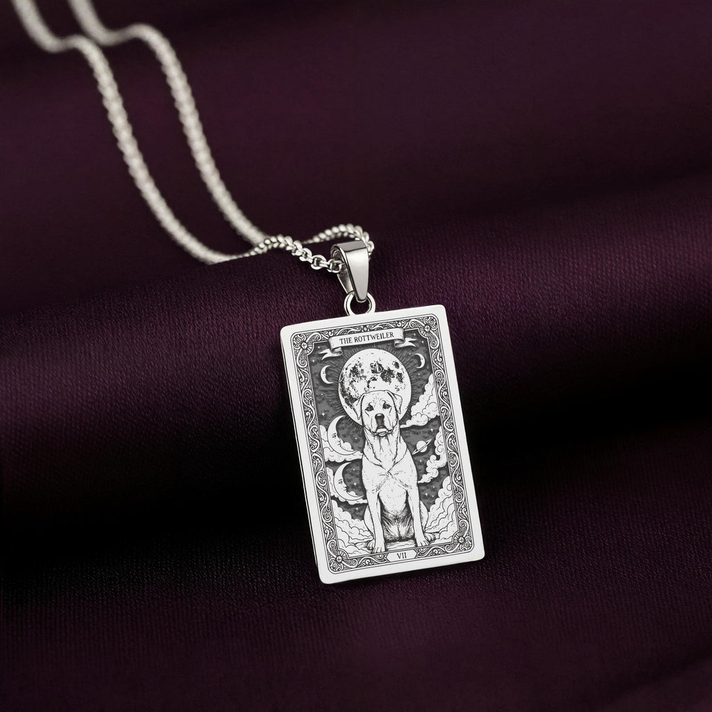 A striking 925 sterling silver Rottweiler charm. The art shows the celestial "Rottie," a meaningful piece of jewelry for a pet owner.