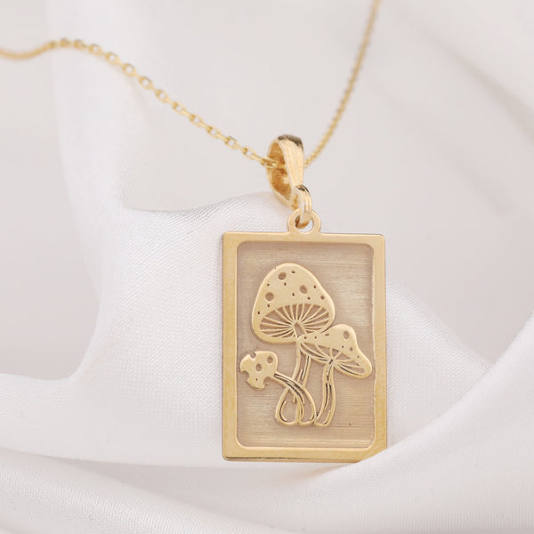 14K Solid Gold Mushroom Necklace, Silver Mushroom Charm, Mushroom Pendant, Mushroom Tarot Necklace, Psychedelic Necklace, Pagan Jewelery