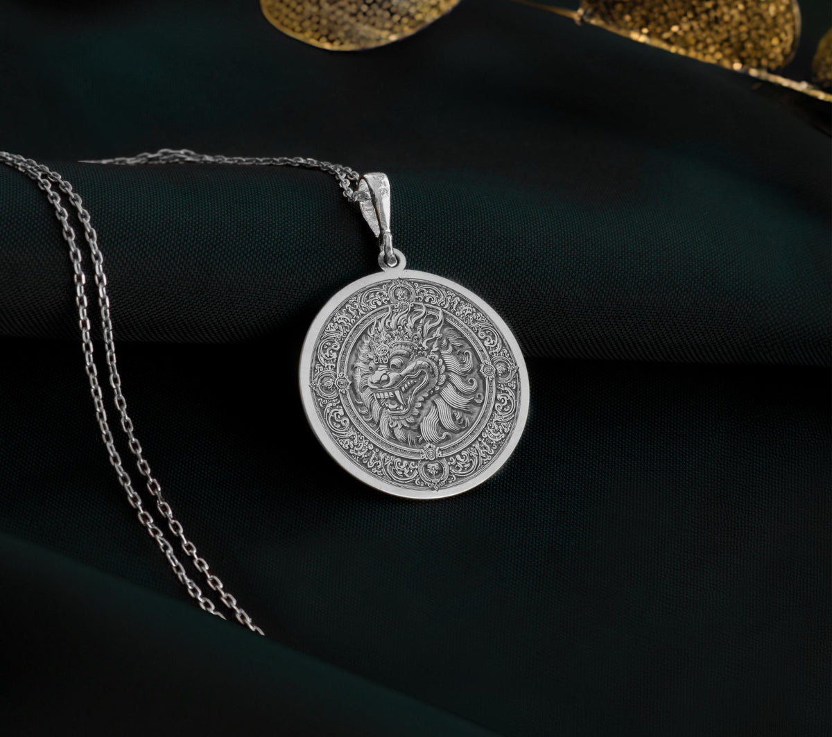 Sterling Silver Barong Ket Necklace, Sacred Balinese Guardian Lion Pendant for Protection and Spiritual Strength, Mythical Bali Jewelry Charm in Silver for Men and Women, Handcrafted Balinese Lion Amulet Necklace Gift for Him or Her
