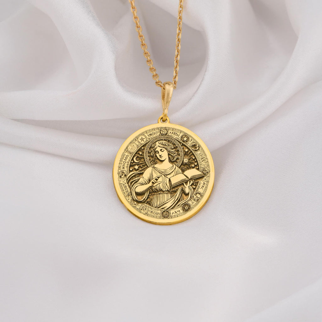 Greek Goddess Mnemosyne Necklace in 14K Solid Gold, symbolizing memory, wisdom, and inspiration. Perfect for mythology lovers and elegant gift occasions.