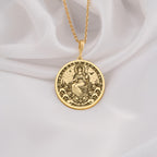 14K Gold Rhea Goddess Necklace inspired by Greek mythology, featuring a celestial motherhood and fertility design. Perfect for mythology lovers and elegant jewelry enthusiasts.