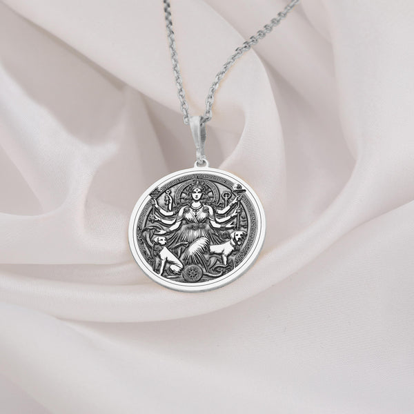 Hecate Pendant Necklace made from 925 Sterling Silver, featuring a Greek mythology design. Elegant talisman jewelry for women and special occasions.