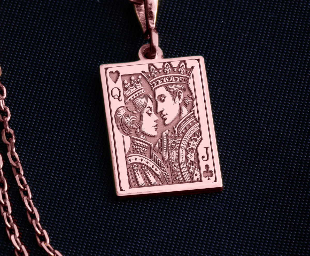Queen & Jack Playing Card Couple Pendant | 14K Gold & Silver Options - Romantic Anniversary Gift - Image 7