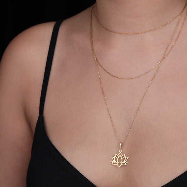 14K Solid Gold Lotus Pendant Necklace, Dainty Floral Necklace, Meditation gift necklace, flower necklace, Yoga jewelry, Bohemian pendant