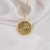 Exquisite 14K Solid Gold peacock necklace with mandala and celestial engravings. A symbolic and elegant bird pendant for women.