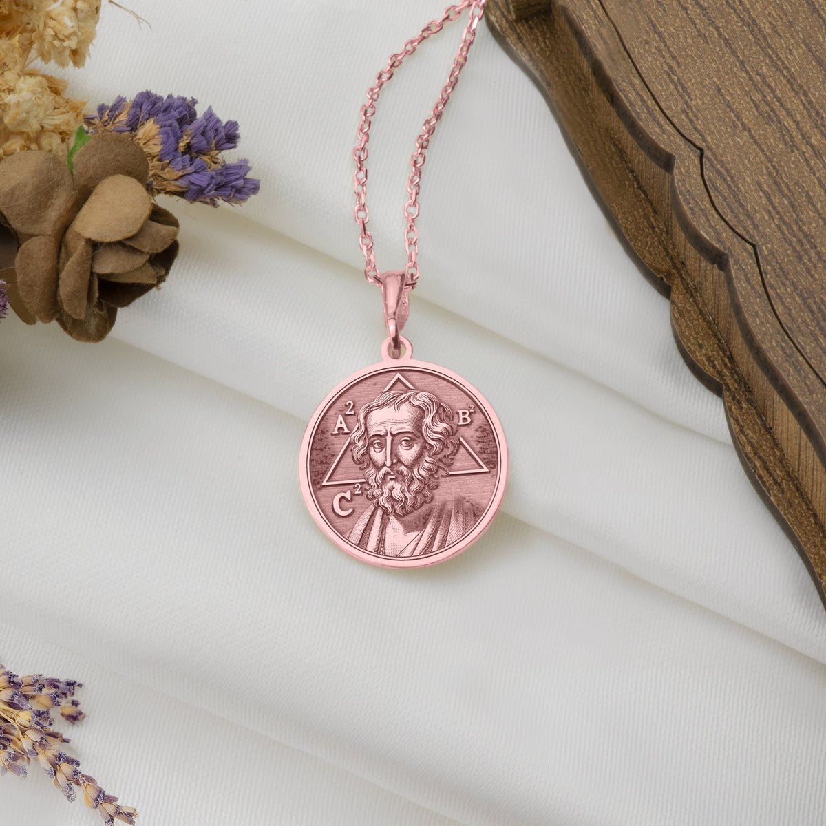 14K Solid Gold Pythagoras Charm Necklace, Pythagoras Silver Pendant, Rose Gold Pythagoras Necklace, Philosophy Jewelry, Pythagoreanism Charm