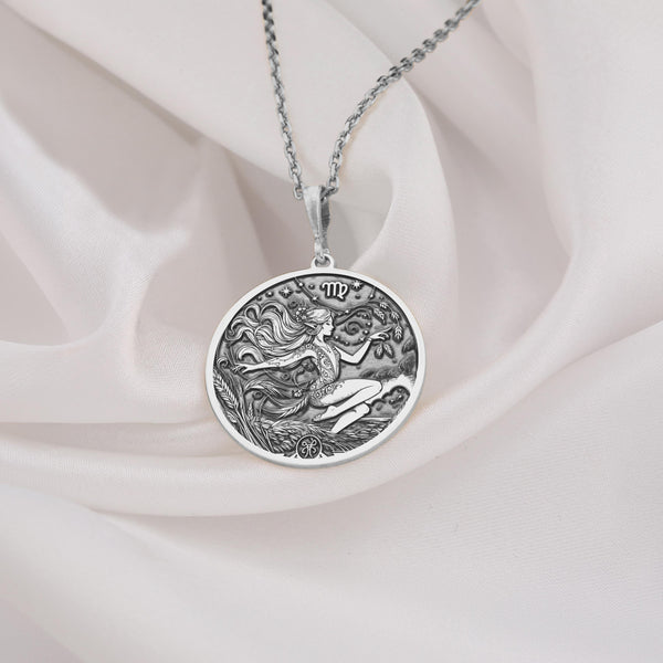 silver Virgo zodiac charm necklace, designed for those who appreciate fine handcrafted jewelry.