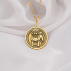 Elegant 14K Solid Gold Pug pendant, featuring a finely detailed dog medallion. A perfect pet lover’s charm, symbolizing playfulness, companionship, and love, making it a meaningful gold Pug necklace for dog enthusiasts.