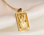 Emperor Tarot Major Arcana Pendant Necklaces 14K 14K Gold Plated rectangular pendant featuring an emperor figure design for a regal necklace.