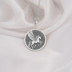 925 Sterling Silver Pegasus Necklace with an intricate winged horse medallion, combining elegance with mythology-inspired design. A perfect celestial pendant for daily wear or as a thoughtful gift for mythology enthusiasts and jewelry collectors.
