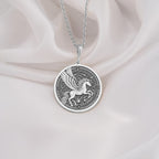 925 Sterling Silver Pegasus Necklace with an intricate winged horse medallion, combining elegance with mythology-inspired design. A perfect celestial pendant for daily wear or as a thoughtful gift for mythology enthusiasts and jewelry collectors.