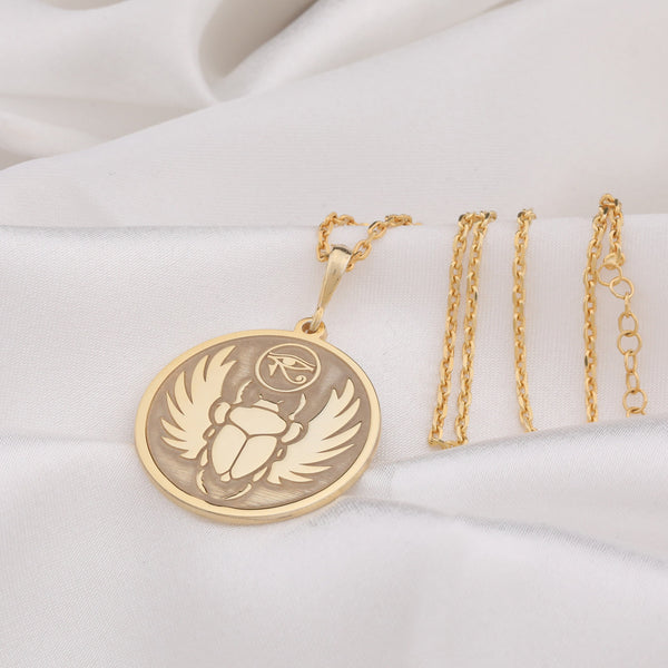 14K Solid Gold Egyptian Bug, Ancient Egypt, Silver Scarab Necklace, Horus Pendant, Protection Necklace, Scarab Necklace, Spiritual Necklace