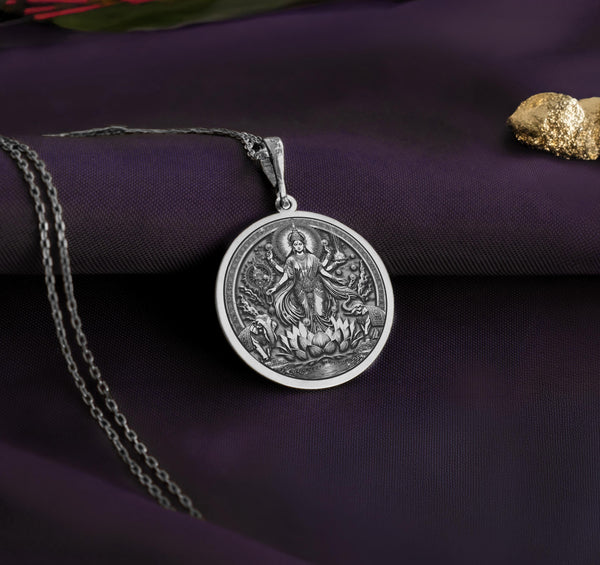 Lakshmi Silver charm necklace Hindu Goddess of Wealth, Prosperity & Fortune | Spiritual Amulet for Abundance & Blessings | Handmade Hindu Jewelry | Goddess Lakshmi Necklace for Success & Good Luck | Divine Lakshmi Talisman | Gold & Silver Lakshmi Charm for Protection & Prosperity