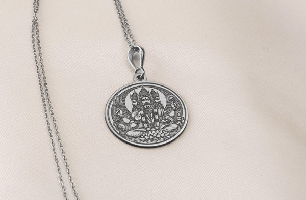 Brahma 14K Solid Gold Pendant, Hindu God Brahma, Gift for Hindu Brahman, Trimurti Gold Charm Necklace, Brahma Silver Necklace, Hindu jewelry