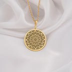 Mandala Sacred Geometry Medallion Pendant Necklaces 14K 14K Gold Plated round pendant with intricate mandala filigree design necklace