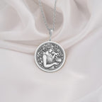 925 Sterling Silver Panacea Medallion with Greek healing goddess and floral wreath. Detailed ancient coin pendant showing medicine deity with potion bowl. Health symbol jewelry with historical significance and healing energy.