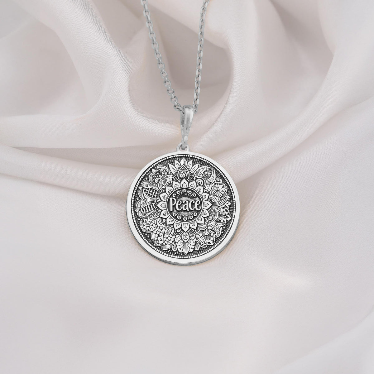 925 Sterling Silver Peace Mandala Necklace with a detailed spiritual design. A timeless boho-inspired pendant, perfect for yoga practitioners, mindfulness seekers, and as a meaningful gift for birthdays, holidays, or special milestones.