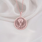 Rose Gold Plated German Shepherd Angel Dog Medallion featuring beloved working breed with heavenly wings and halo. Elegant memorial jewelry with detailed noble expression and ornate radiant border. Warm-toned rainbow bridge talisman for GSD loss.