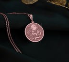 Kitsune Fox Spirit Animal Charm Pendant Necklaces 14K Rose 14K 14K Rose Gold Plated pendant necklace featuring a crescent moon and coiled snake design.