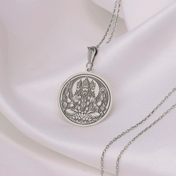 Brahma 14K Solid Gold Pendant, Hindu God Brahma, Gift for Hindu Brahman, Trimurti Gold Charm Necklace, Brahma Silver Necklace, Hindu jewelry