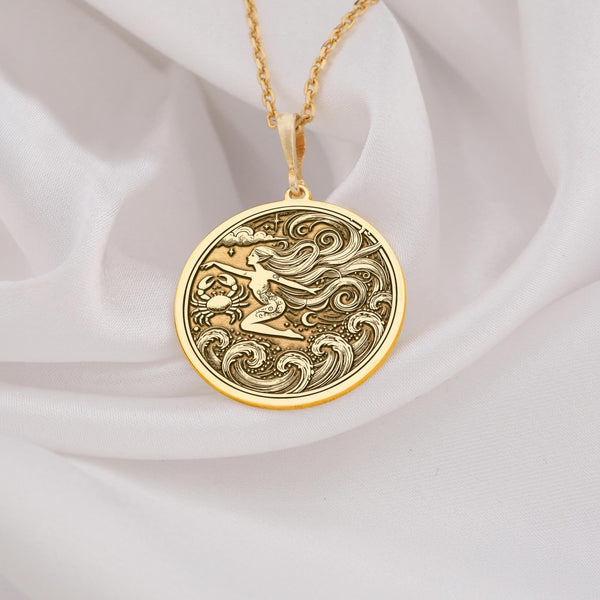 Cancer Zodiac charm Necklace handcrafted in 14K Solid Gold. Features intricate astrology-inspired design, perfect for birthdays, astrology lovers, and celestial jewelry collectors. Luxurious horoscope pendant gift for her.