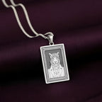 A striking 925 sterling silver tarot card pendant of a jaguar. This piece of visionary art is inspired by the Aztec god Tepeyollotl and shamanism.