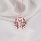 Rose Gold Plated Maine Coon Angel Cat Medallion featuring beloved gentle giant with heavenly wings and halo. Elegant memorial jewelry with detailed fluffy coat and ornate feathers. rainbow bridge talisman, perfect comfort gift for cat loss.