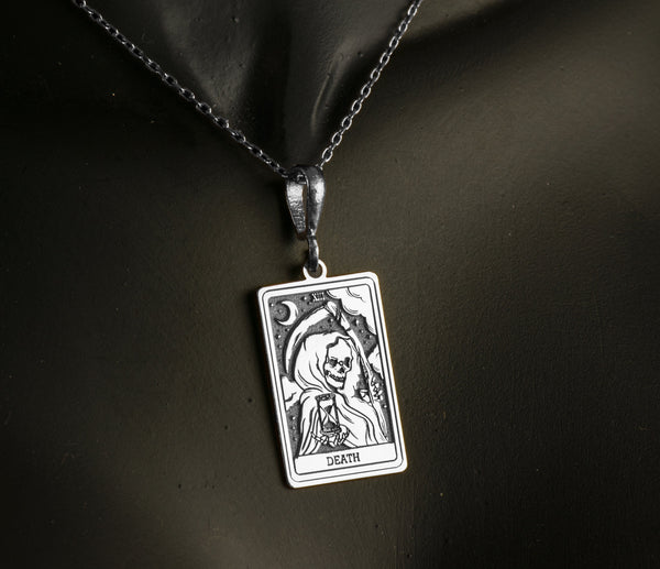Death Tarot Card silver Charm Necklace Pendant, Death Tarot Necklace, Tarot Card Jewelry, Transformation Pendant, Mystical Charm Necklace, Symbolic Jewelry,