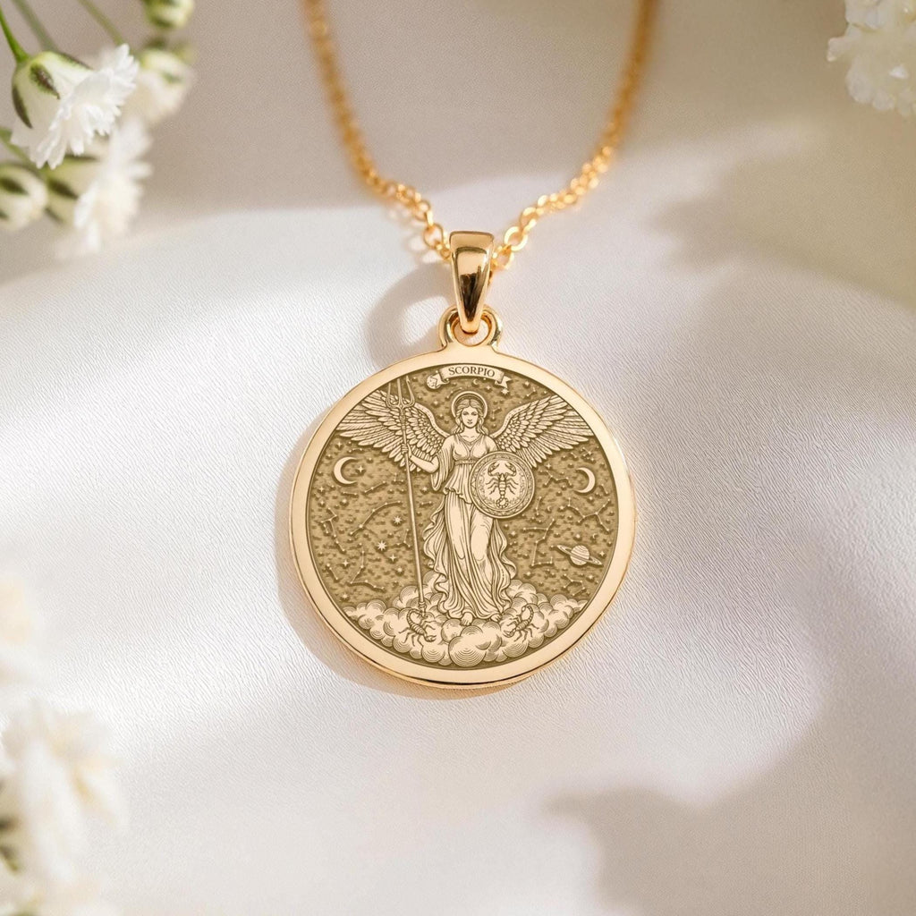 Scorpio Angel Zodiac Horoscope Pendant | 14K Gold & Silver Options - Astrological Sign Celestial Energy