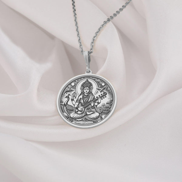 Saraswati silver necklaceSilver Saraswati pendantSaraswati charm necklaceSaraswati silver jewelryGoddess Saraswati pendantSilver Hindu charmSaraswati silver charmSilver Saraswati necklaceSaraswati goddess jewelryHindu silver pendant