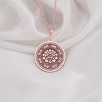 Lotus Mandala Spiritual Pendant Necklaces Rose 14K Rose 14K 14K Rose 14K 14K Rose Gold Plated round pendant with detailed floral mandala design necklace
