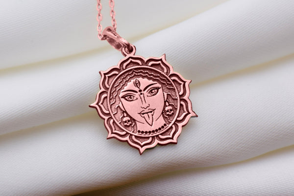 14K Solid Gold Durga Hindu Goddess Necklace, Durga Silver Hindu Goddess Pendant, Hindu Women jewelry, Women Hindu Goddess Meddalion