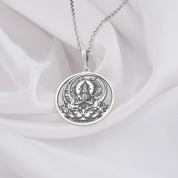 Silver Chandra Necklace, Silver Moon God Pendant, Silver Lunar Deity Necklace, Hindu Moon Jewelry, Solid Silver Chandra Pendant, Silver Soma Necklace, Astrological Silver Pendant, Silver Celestial Necklace, Hindu Mythology Silver Jewelry,