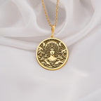 Amphitrite Necklace in 14K solid gold, a celestial sea goddess pendant inspired by Greek mythology. Perfect nautical jewelry gift for her, featuring intricate ocean waves and divine detailing.