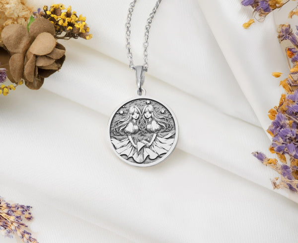 &quot;Gemini zodiac silver necklace, astrology-inspired jewelry, Gemini star sign pendant, celestial Gemini necklace, personalized Gemini gift, sterling silver Gemini zodiac necklace, horoscope jewelry for Gemini.&quot;