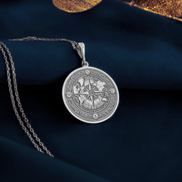 Round Silver Compass Pendant, a perfect symbol of direction and adventure. This elegant Silver Compass Necklace makes a thoughtful gift, representing guidance and purpose.