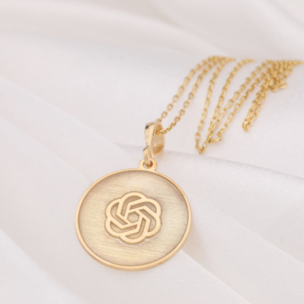 14K Solid Gold Artificial Intelligence Necklace, ChatGPT Pendant, Open AI Necklace, Intelligence Pendant, Futuristic Pendant