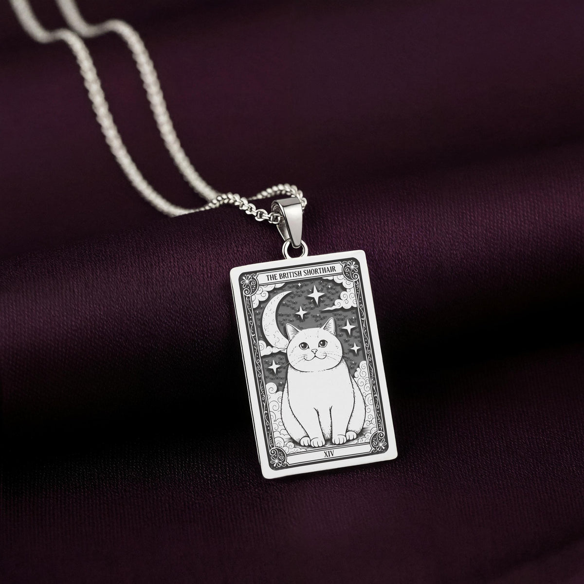 A striking 925 sterling silver British Shorthair charm. The art shows the "teddy bear" cat, a meaningful piece of witchy jewelry for her.