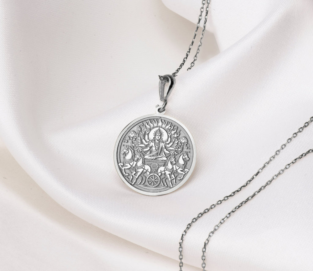 Surya silver Charm Pendant necklace - Radiant Sun God Necklace, Handmade Hindu Jewelry for Strength & Positivity, Hindu jewelry,Surya amulet, surya coin pendant, Surya talisman