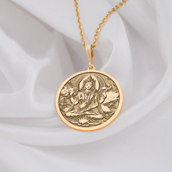 14K Gold Green Tara Necklace, Buddhist Tibetian Jewelry, Personalized Protection Amulet, Female Bodhisattva, Venerable Mother of Liberation