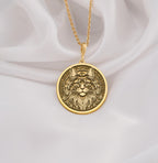 Maine Coon Cat Spirit Animal Medallion Necklaces 14K 14K Gold Plated cat face pendant with beard design on a chain necklace